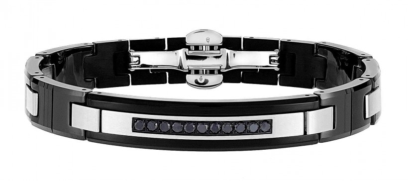 Zancan Stainless Steel Black Ceramic Bracelet With Black Spinel