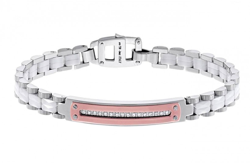 Zancan Stainless Steel White Ceramic Bracelet With White Spphire