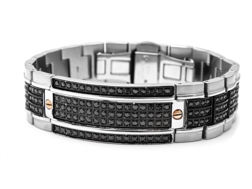 Zancan Stainless Steel Black Spinel Men's Bracelet