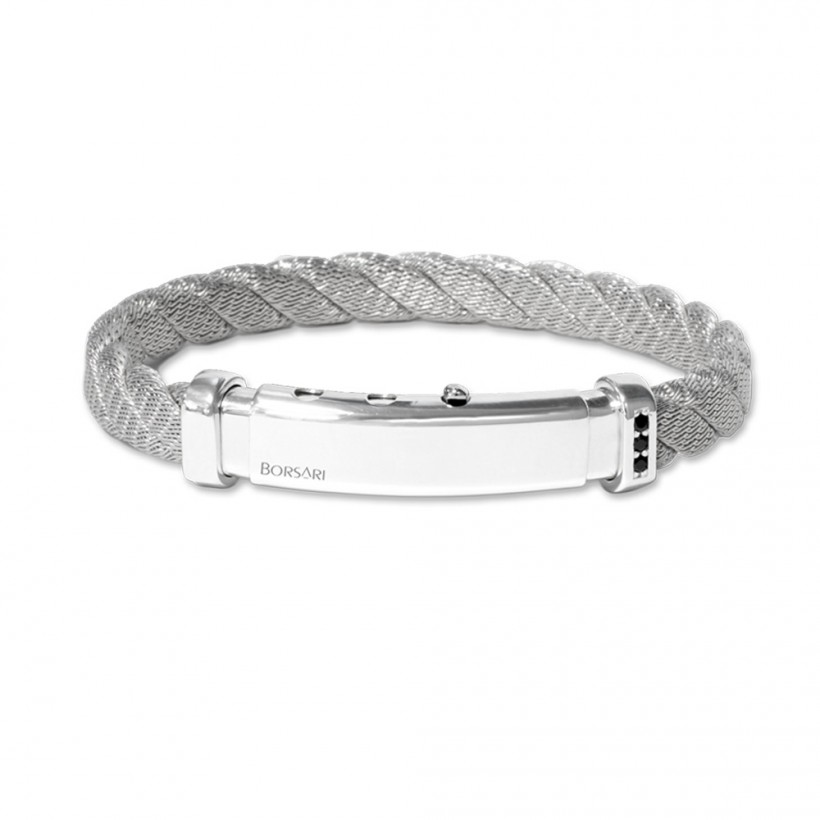 Borsari rhodium plated 925 silver bangle, silver and spinels clasp