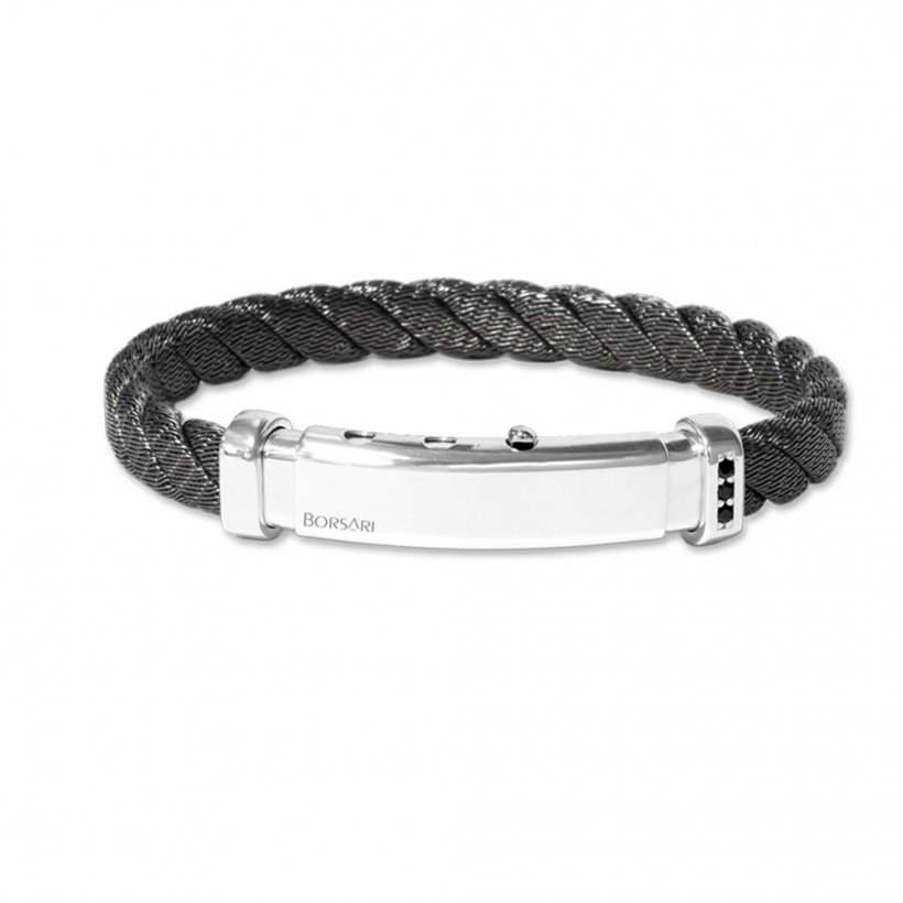 Borsari black rhodium plated 925 silver bangle, silver and spinels clasp