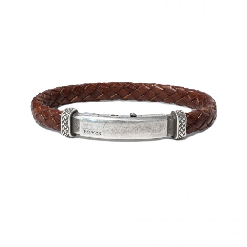 Borsari brown leather bracelet, burnish silver clasp
