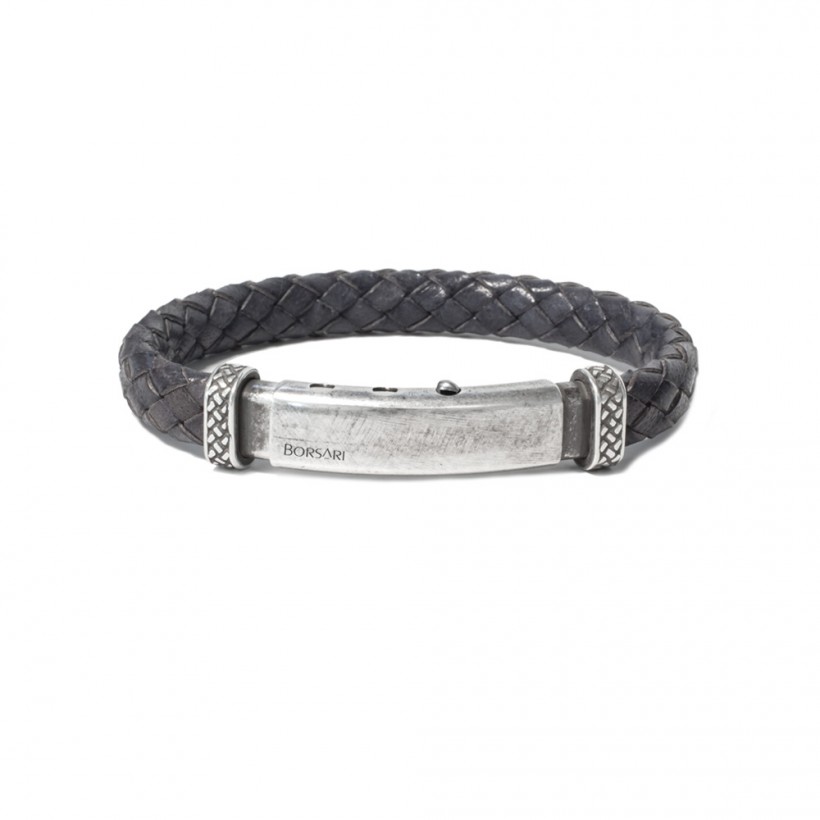 Borsari titanium leather bracelet, burnish silver clasp