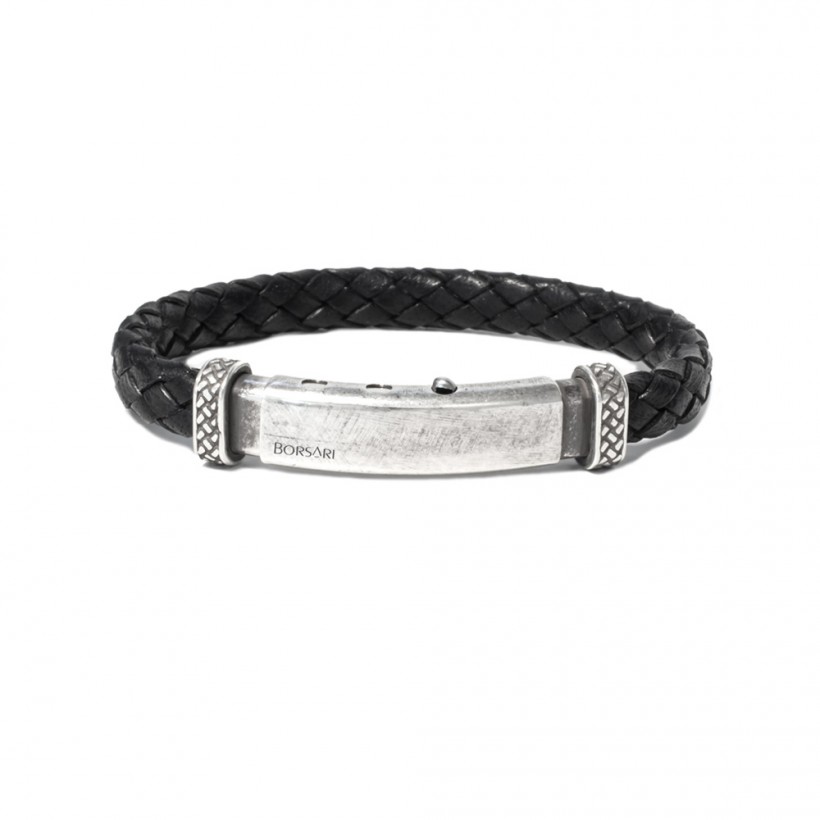 Borsari black leather bracelet, burnish silver clasp