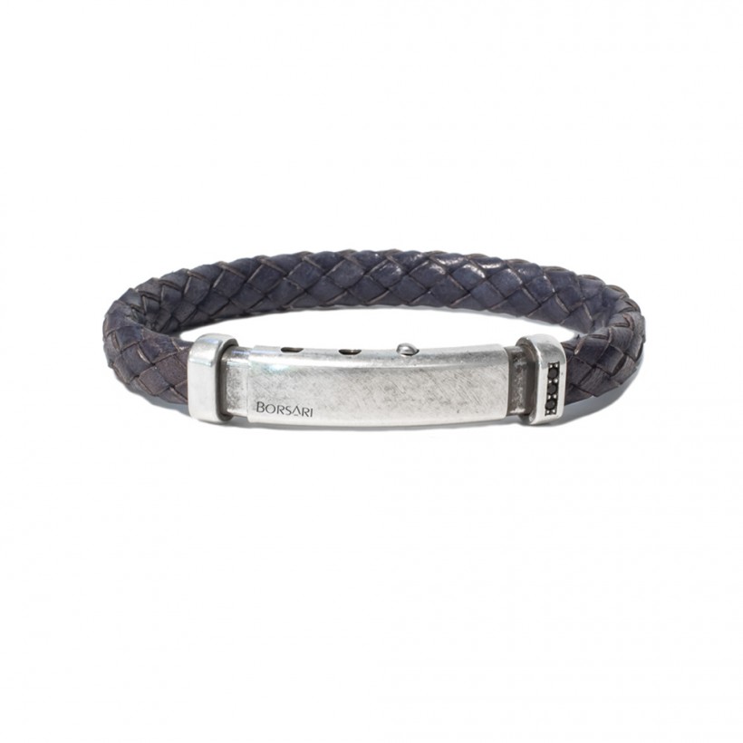 Borsari titanium leather bangle, silver and spinels clasp