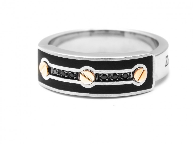 Zancan Sterling Silver And Rose Gold Men’s Ring With Black Spinel