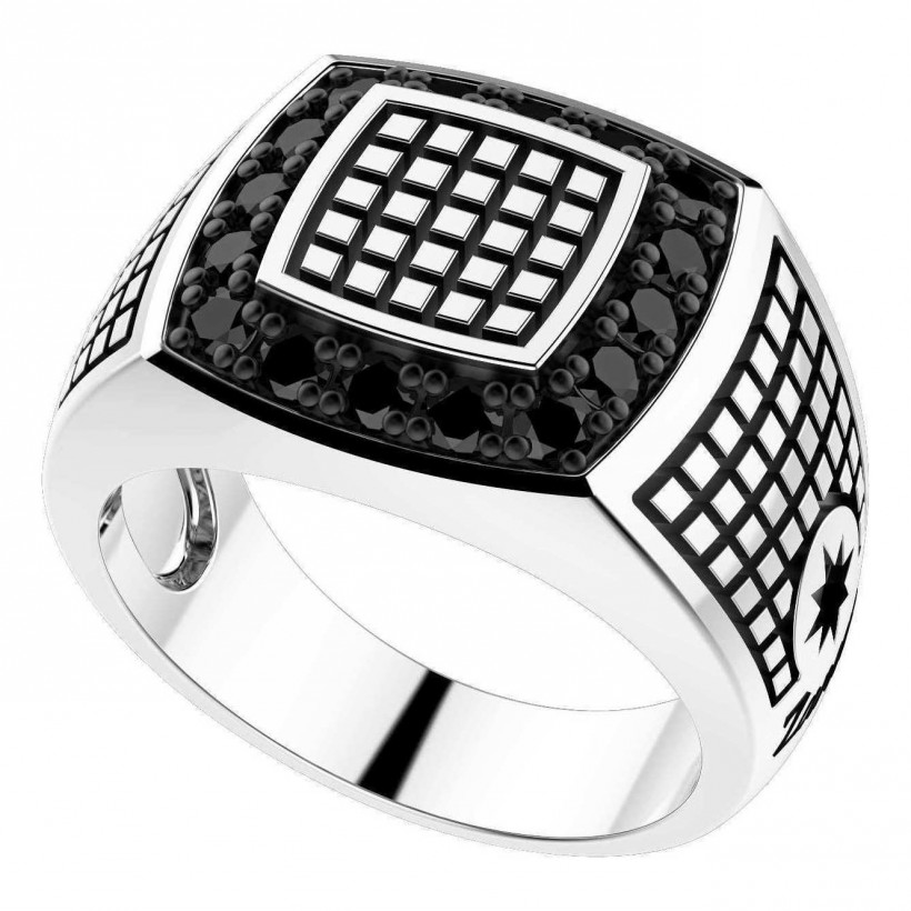Zancan Silver Ring with Black Spinels EXA096S
