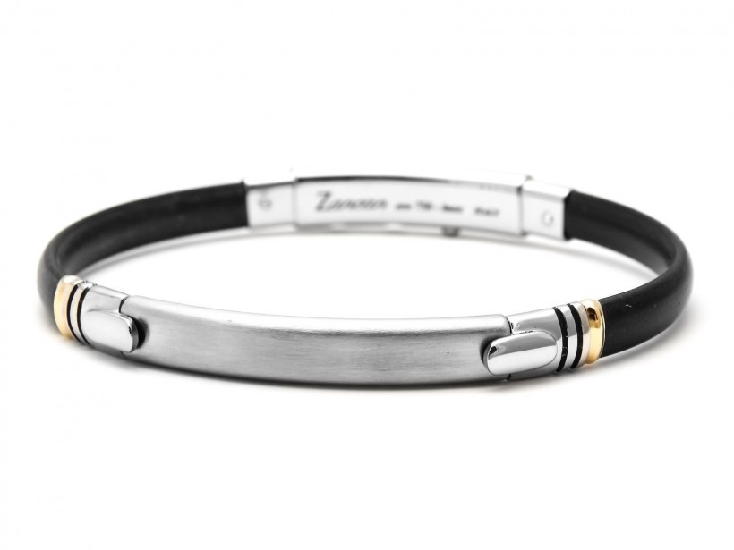 Zancan Black Silicone Stainless Steel Yellow Gold Men's Bracelet