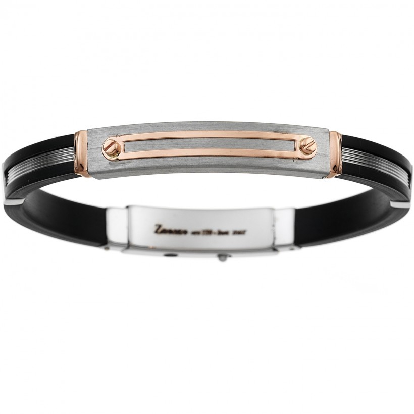 Zancan Black Silicone Stainless Steel Rose Gold Men's Bracelet