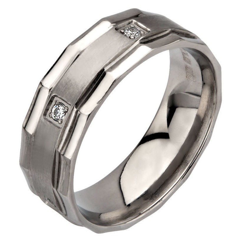Inox Men's Stainless Steel Cut Edges Ring With CZ