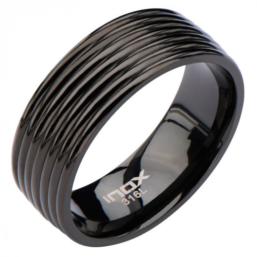 Inox Stainless Steel IP Black Groove Ring