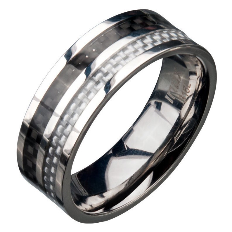 Inox Men's Stainless Steel Carbon Fiber Ring