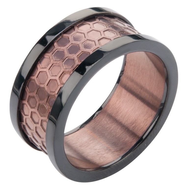 Inox Men's Stainless Steel Cappuccino Brown Honeycomb Ring