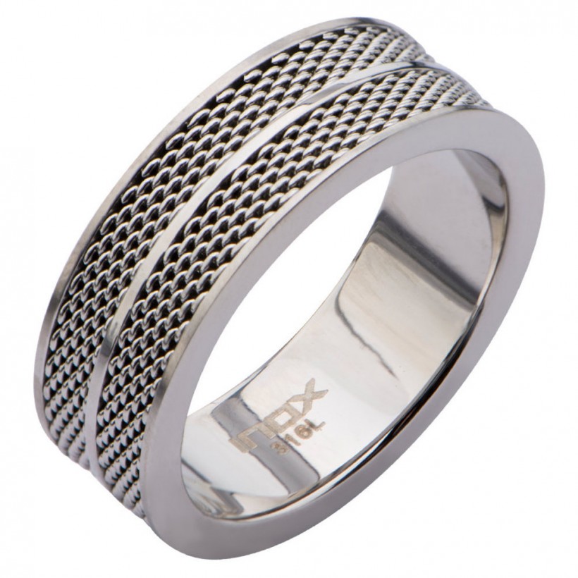 Inox Ring With Two Rows Of Mesh Design