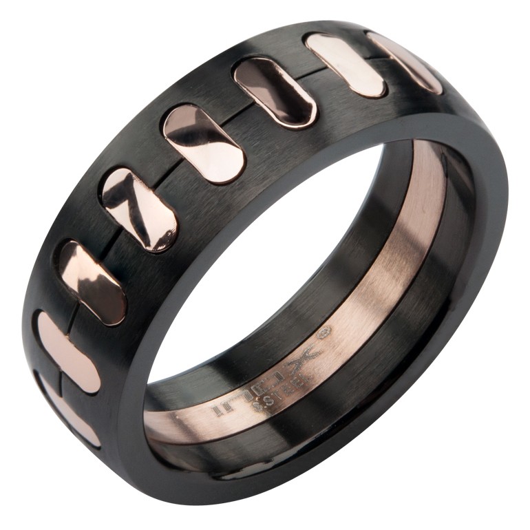 Inox Men's Stainless Steel IP Black IP Rose Gold Ring