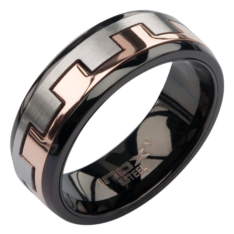 Inox IP Rose Gold Jigsaw IP Matte & Polished Black IP Ring