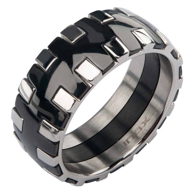 Inox Men's Stainless Steel IP Black & Steel Grate Polished Ring