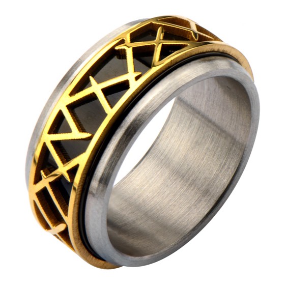 Inox IP Black With IP Gold Thorn Design Ring