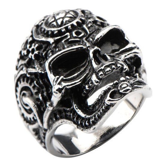 Inox Black Oxidized Devil Star Skull Ring