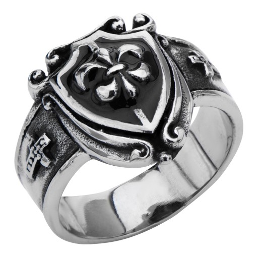 Inox Fleur De Lis With Cross Sides Ring