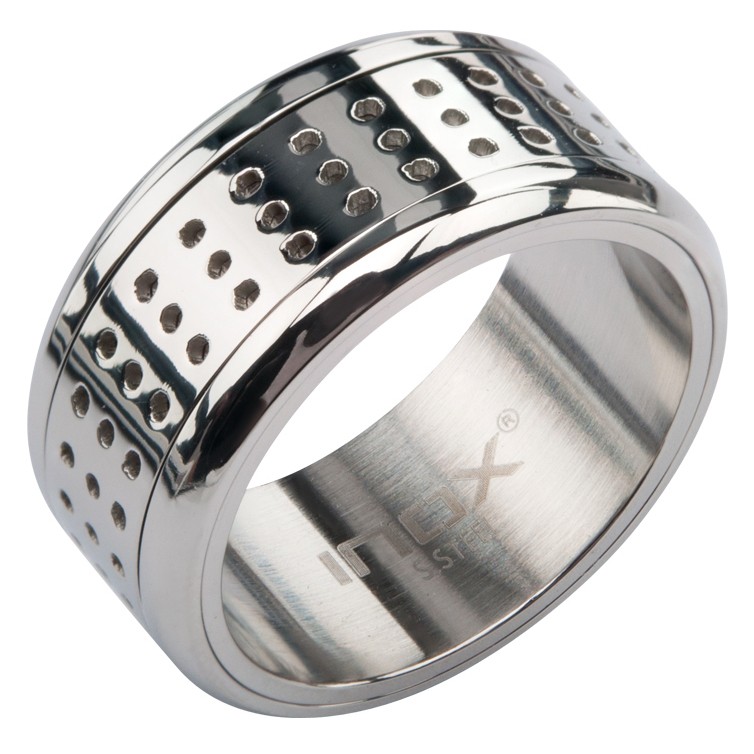 Inox Men s Stainless Steel Silver Tone Dot Pattern Spinner Ring FR6580