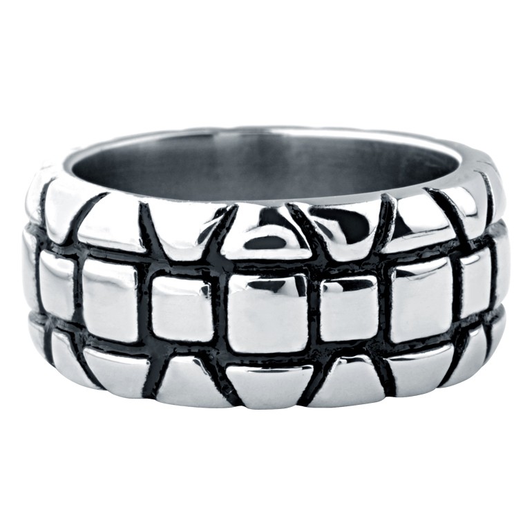 Inox Men's Ring With Oxidized Groove Designs All Around