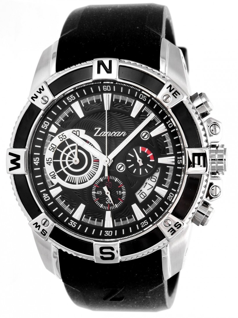 Zancan Chronograph All Black Stainless Steel Rubber Strap Men's Watch