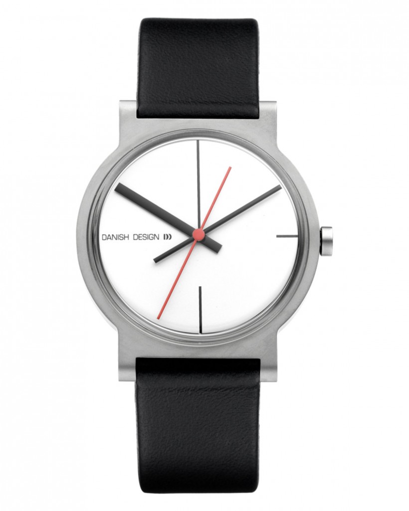 Danish Design Leather Band Stainless Steel Men's Watch Red Accent