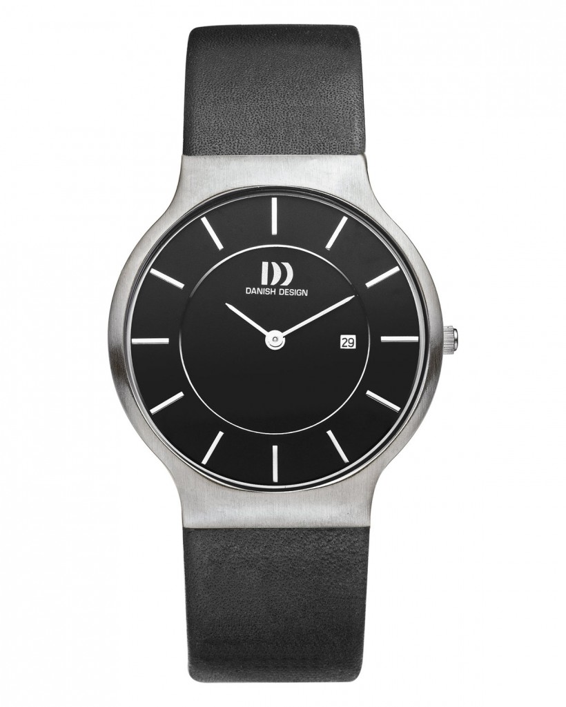 Danish Design Black Leather Band Stainless Steel Men's Watch