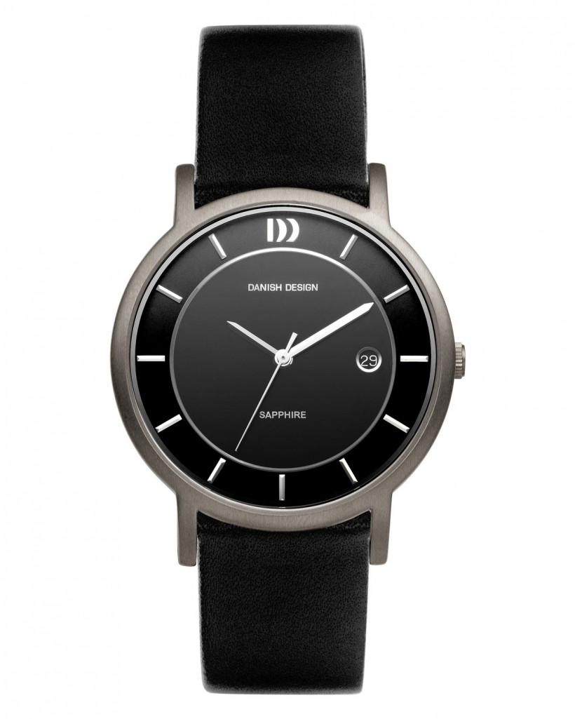 Danish Design Black Leather Band Titanium Men's Watch