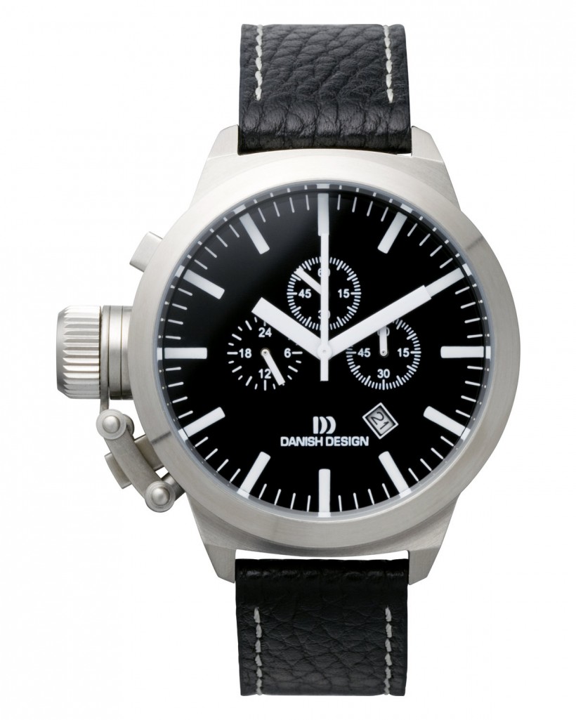 Danish Design Black Leather Band Stainless Steel Chronograph Men's Watch