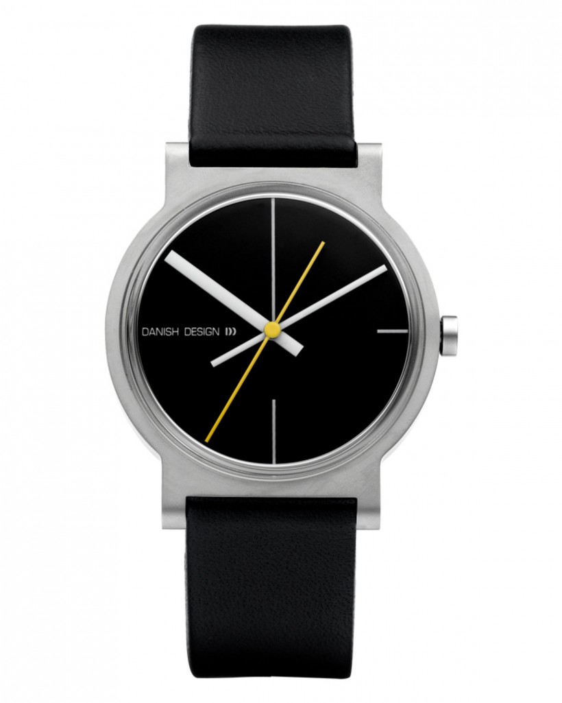 Danish Design Leather Band Stainless Steel Men's Watch Yellow Accent