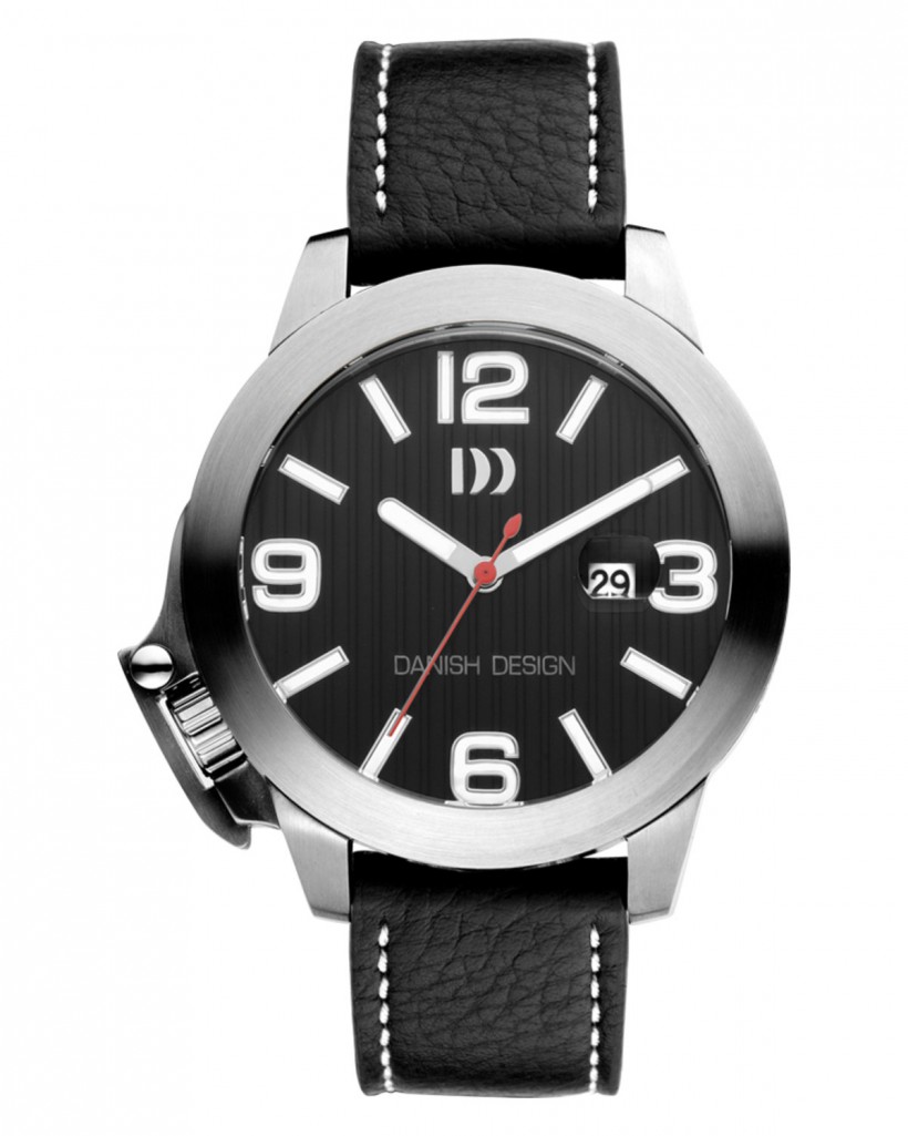 Danish Design Black Leather Band Stainless Steel Men's Watch