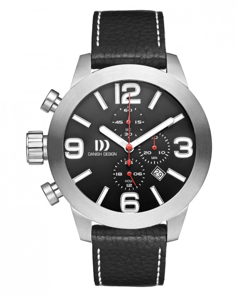 Danish Design Black Leather Band Stainless Steel Chronograph Men's Watch