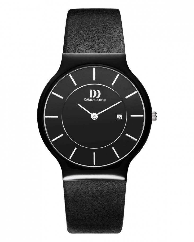 Danish Design Black Leather Band Ceramic Men's Watch