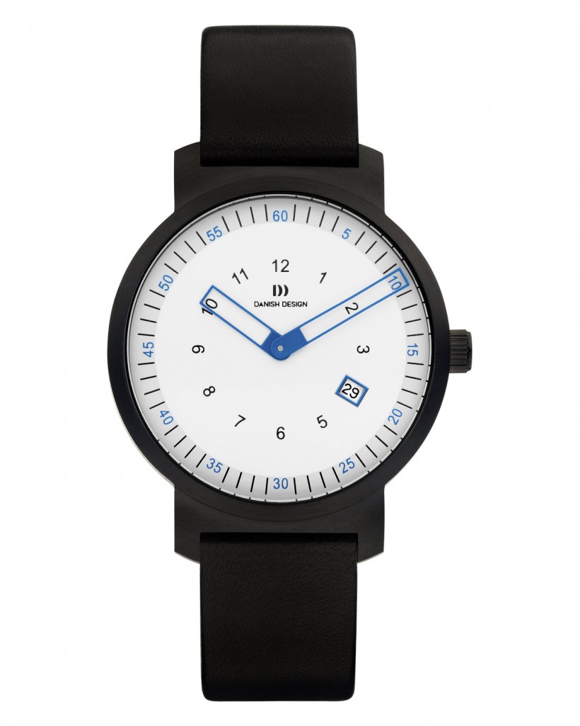 Danish Design Leather Band Stainless Steel Men's Watch Blue Accent