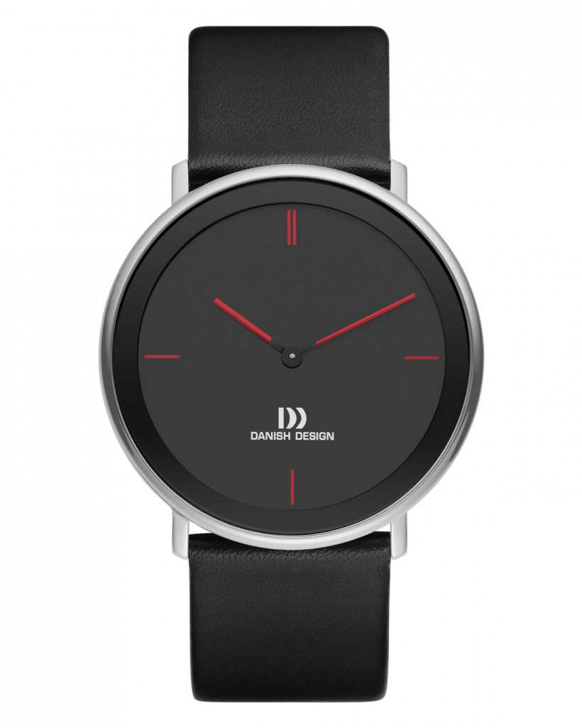 Danish Design Leather Band Stainless Steel Men's Watch Red Accent