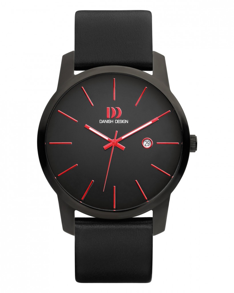 Danish Design Leather Band Stainless Steel Men's Watch Red Accent