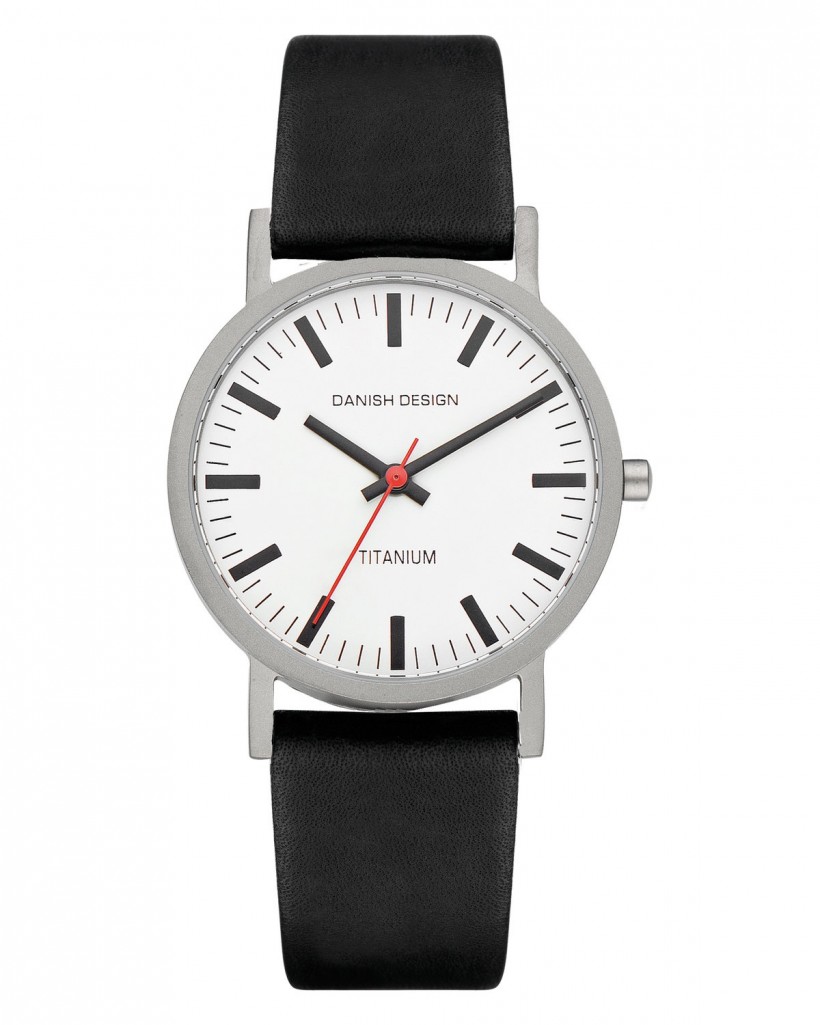 Danish Design Black Leather Band Titanium Men's Watch