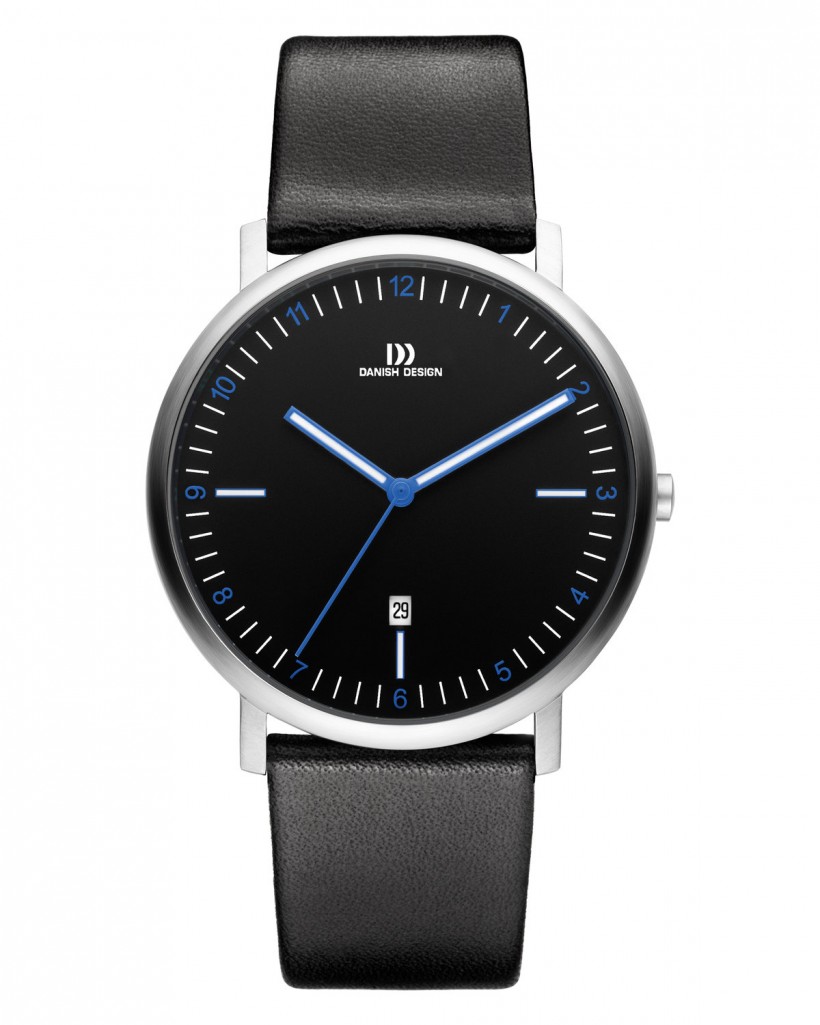 Danish Design Leather Band Stainless Steel Men's Watch Blue Accent