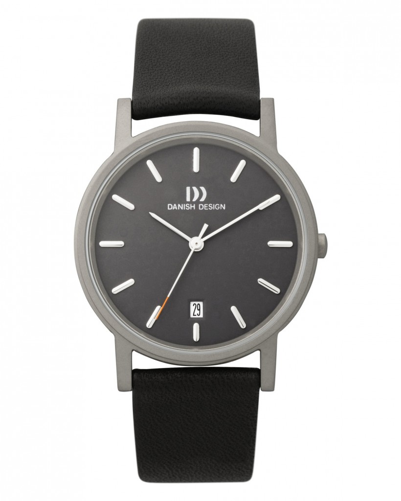Danish Design Black Leather Band Titanium Men's Watch