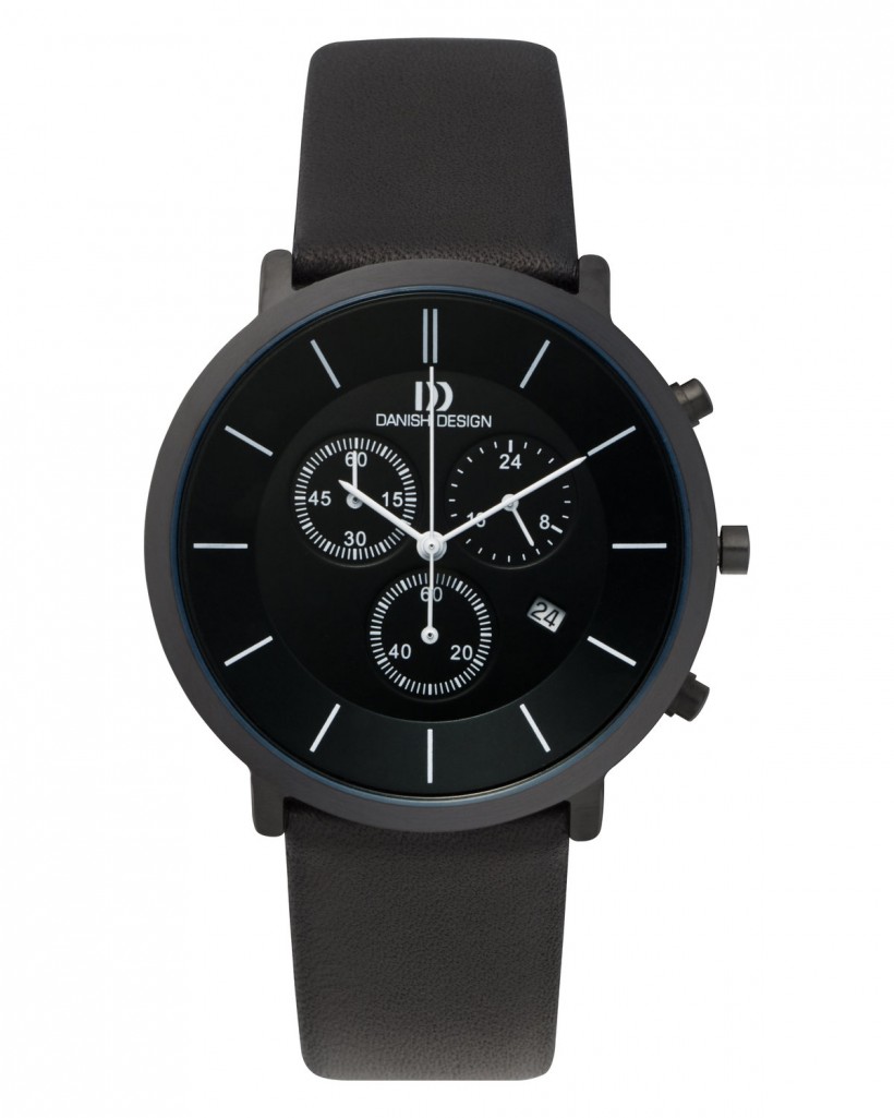 Danish Design Black Leather Band Titanium Chronograph Men's Watch