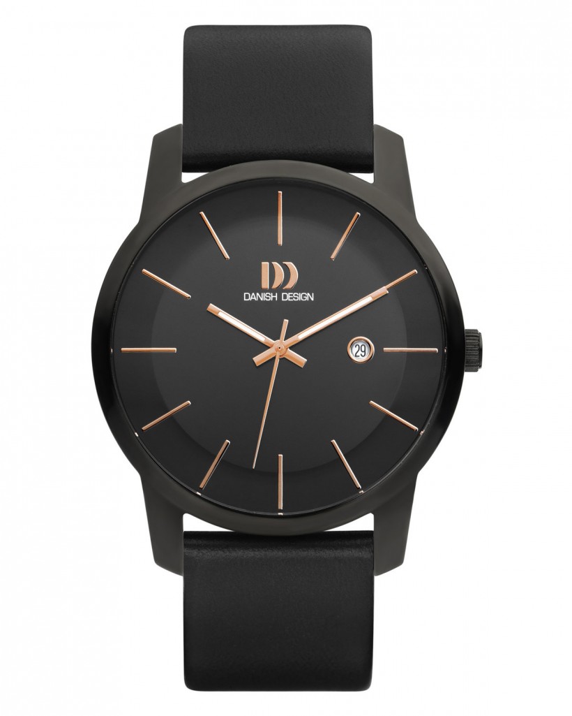 Danish Design Leather Band Steel Men's Watch Rose Gold Accent
