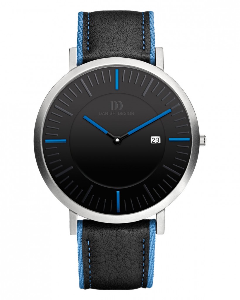Danish Design Leather Band Stainless Steel Men's Watch Blue Accent
