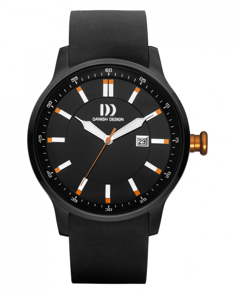 Danish Design Rubber Band Stainless Steel Men's Watch Orange Accent