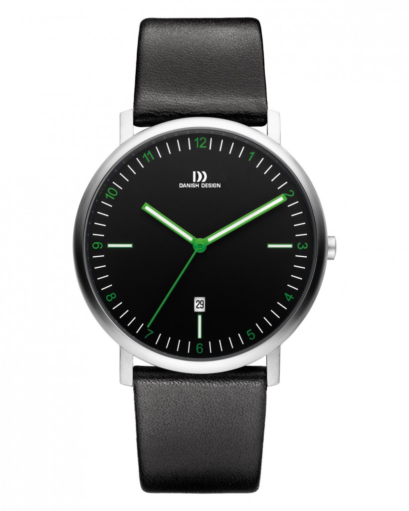 Danish Design Leather Band Stainless Steel Men's Watch Green Accent