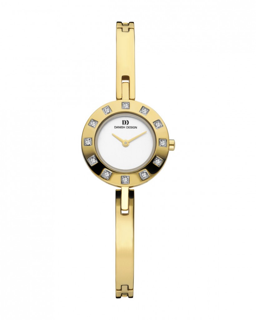 Danish Design Cubic Zirconia Bezel Gold Tone Women's Watch No Markers