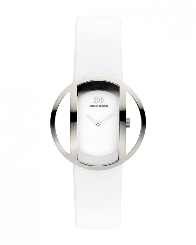 Danish Design White Leather Band Titanium Women's Watch No Markers