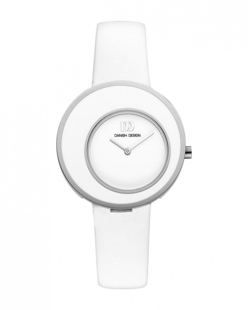 Danish Design White Leather Band Titanium Women's Watch No Markers
