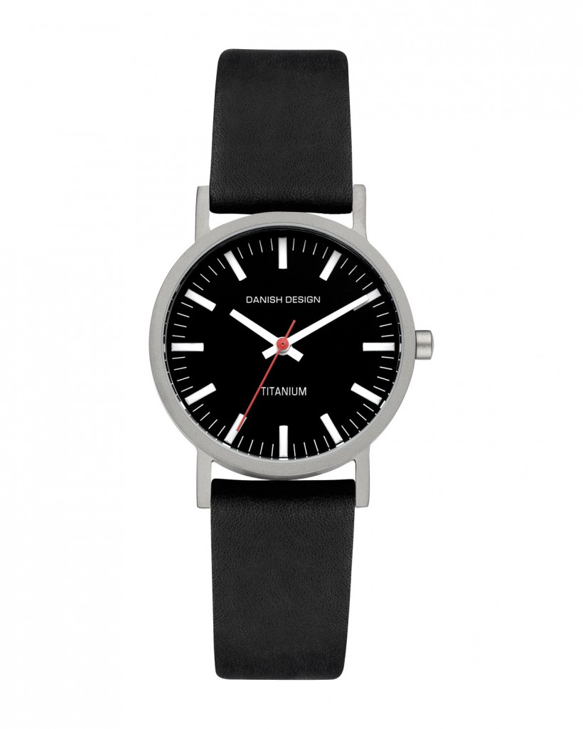 Danish Design Black Leather Band Titanium Women's Watch
